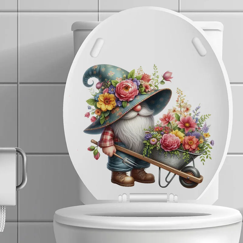 Beautiful Spring Gnome Wall Decal, Used for Toilet Lid, Wall, Door, Cabinet, Window, Car Decoration, Vinyl Cartoon Decals