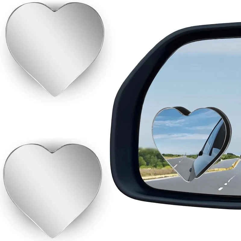 Rétroviseurs d'angle mort en forme de cœur pour voiture, 2 pièces, rétroviseur latéral de voiture, Angle réglable, miroir amovible pour une sécurité améliorée, ajustement universel
