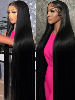40 46 50 인치 13x4 13x6 뼈 스트레이트 레이스 프런트 가발 250 밀도 브라질 HD 투명 360 전체 레이스 정면 인간의 머리 가발