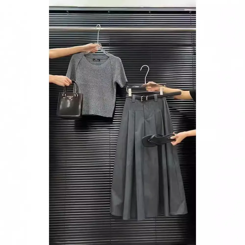 

ay Korean Faion Design Women's Set Summer New Waist-Cinching Slimming T-irt f Skirt Two-Piece Set Commute Sle Pure...