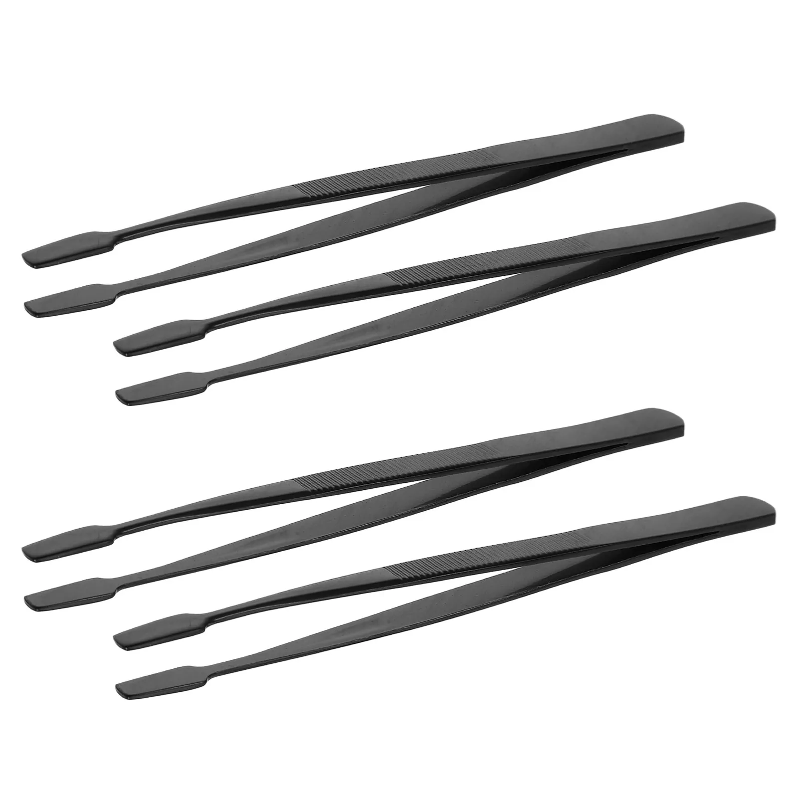 4Pcs Black Stainless Steel Stamp Tweezers Straight Tip Precision Philatelic Tongs Smooth Edge Non Magnetic Tools for Stamp