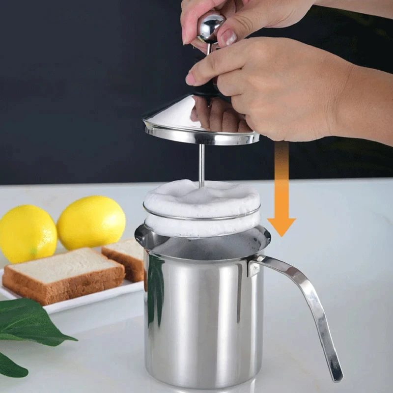 Espumador de Leche de Acero Inoxidable de 400ML, Batidor de Leche de Doble Malla, Espumador de Crema, Mezclador de Bebidas para Café y Cappuccino, Batidor de Huevos para Cocina