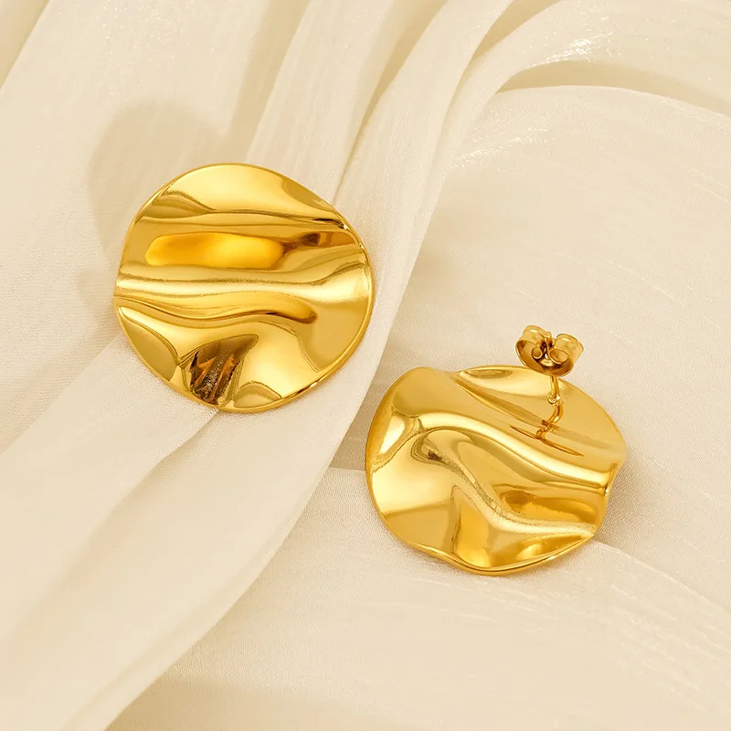 

Minimalist Crinkle Hoop Earrings Textured 18k Gold Plated Earrings Simple Yet Chic Studs for Women Hypoallergenic Surgical Steel