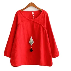 Women' Fashion Cotton linen Shirt For Autumn With Casual & Vintage Style blouse BLACK RED WHITE SHIRTS clothes for women