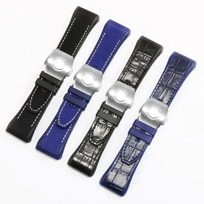 Nylon Genuine Leather Silicone Watchband Folding Buckle Watch Straps 28mm For Franck Muller V45 Series Watch Bracelet