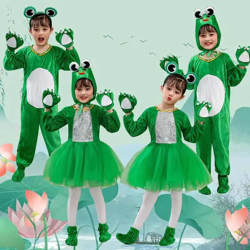 Costume da spettacolo in tessuto di velluto per bambini Anime Cosplay rana abbigliamento da gioco di ruolo vestito animale tuta gonna corta 90-150cm