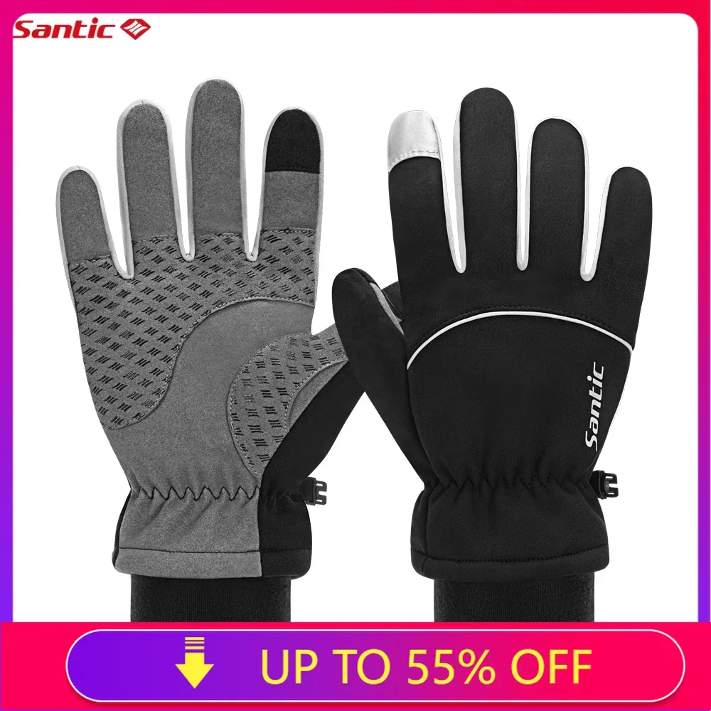 Santic Winter Cycling Gloves Keep Warm Bike Cycling Gloves MTB Windproof Long Finger Gloves For Men K3P151