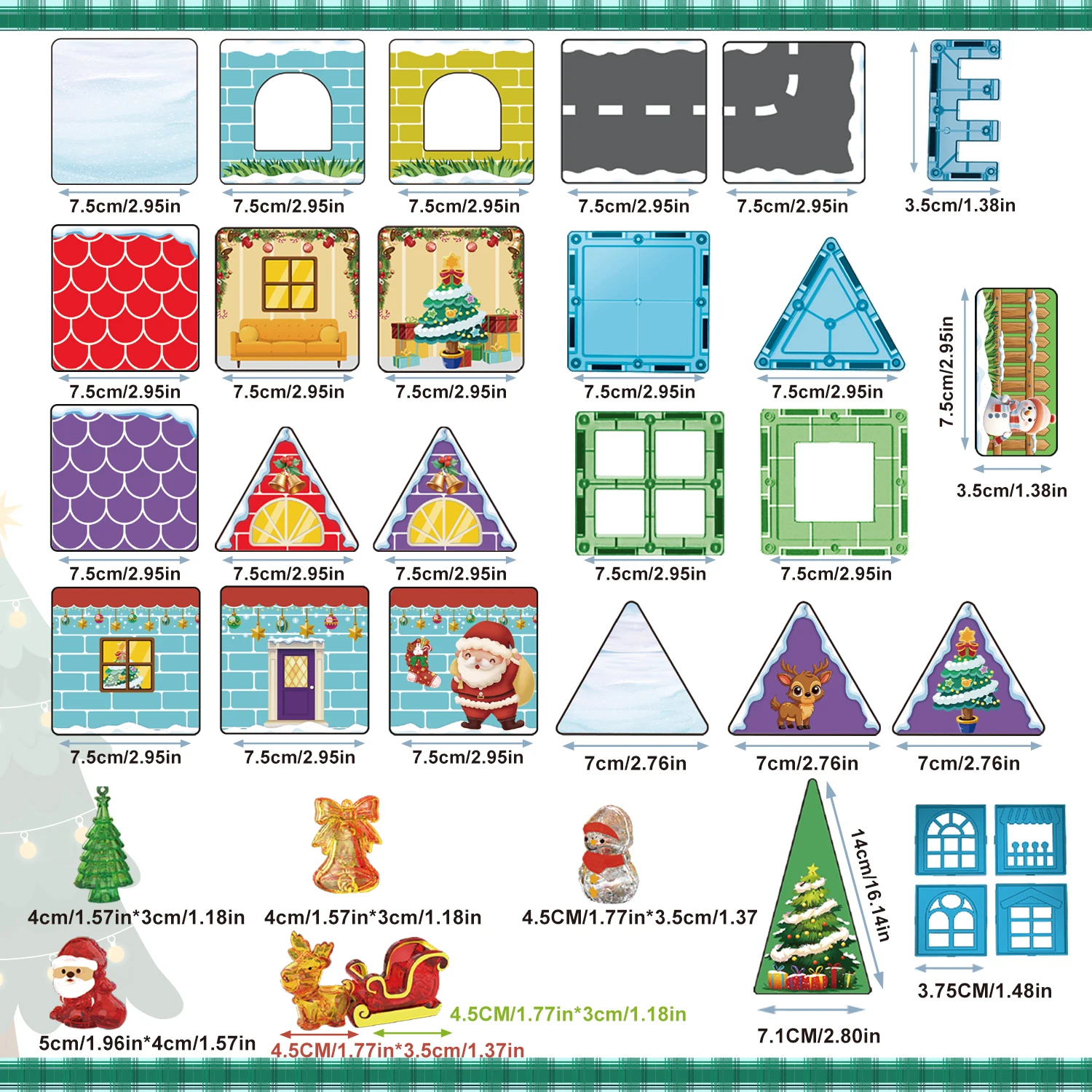 2025 Kerst Kleurrijk Venster Magnetische Tegel Bouwstenen Set DIY Puzzel 3D Puzzel Nieuwjaar Kinderen Speelgoed Kerstcadeaus