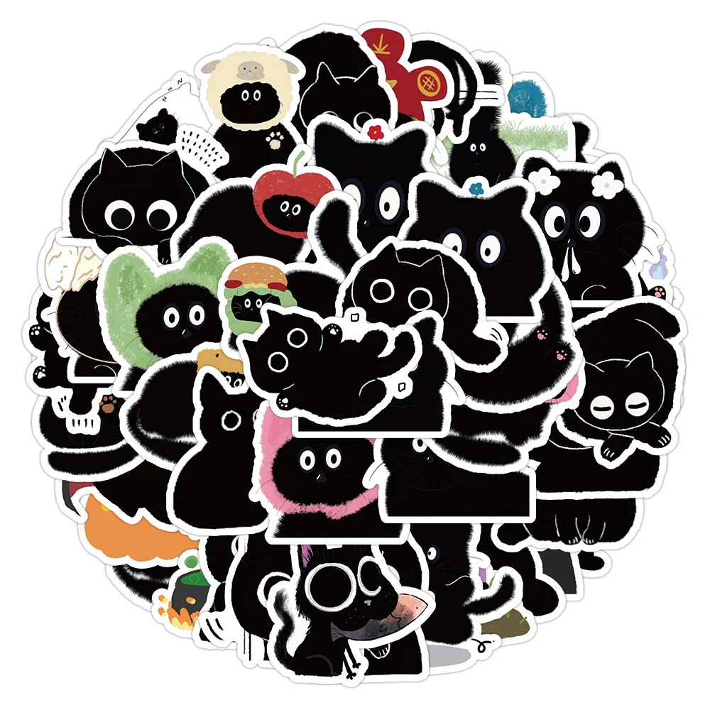 Cute Cartoon Black Cat Adesivos, Graffiti Estético, Scrapbook, Telefone, Laptop, Impermeável, Adesivo Kawaii para Crianças, Brinquedos, 10 Pcs, 30 Pcs, 60Pcs