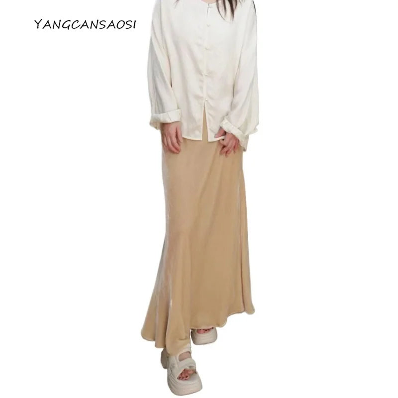 

2025 Women's Fashion Autumn/Winter New French 30% Natural Mulberry Silk Velvet Extended Party Bag Buttocks Fish Tail Skirt