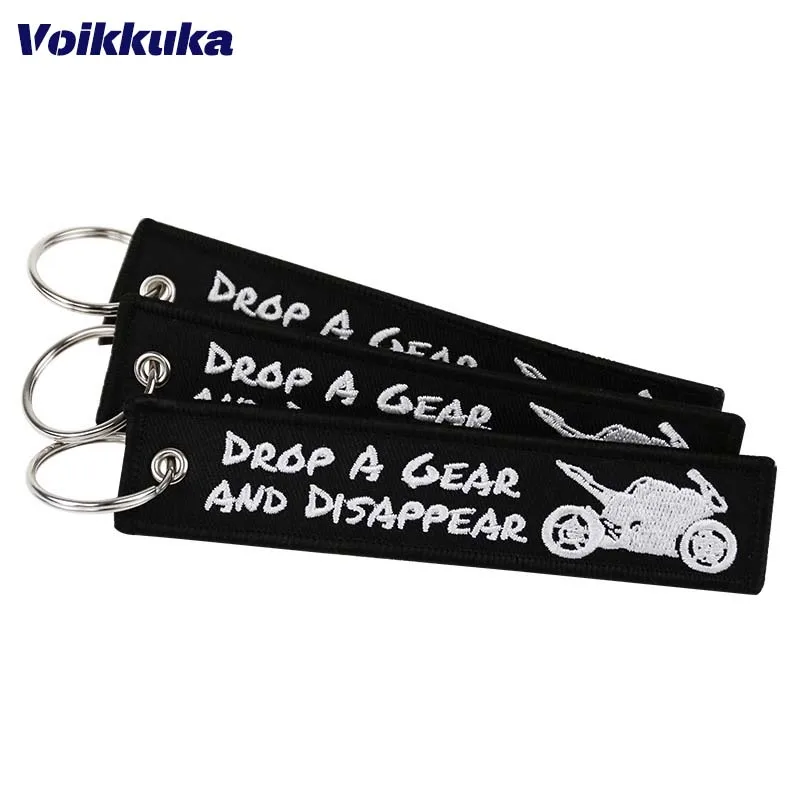 1PC 2PCS 3PCS Set Sale Drop A Gear And Disappear Motorcycle Pattern Double Sided Embroidery Car Keychain Wholesale