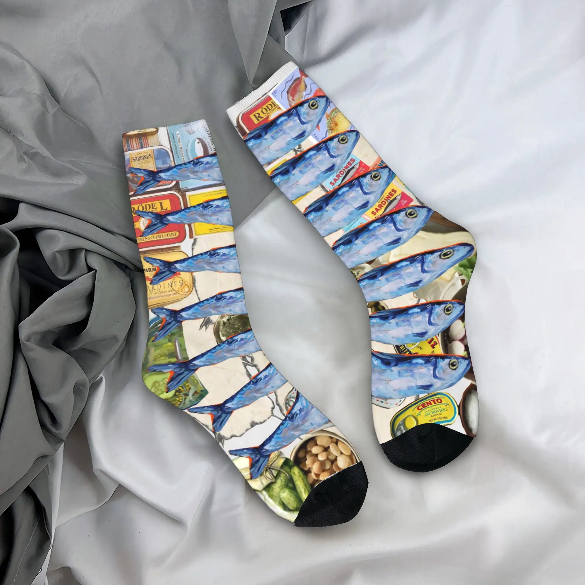 Men Socks Fish Bait Colorful Printed Fish Fishing Pattern Stockings Anti Skid Medium Soft Socks Autumn Leisure Outdoor Socks