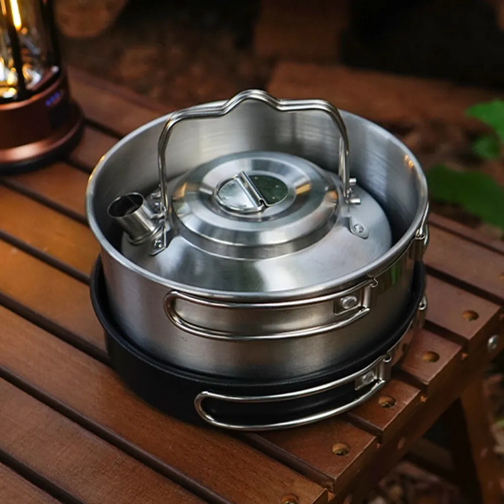 

Легкий походный чайник из нержавеющей стали с завистящим свистком, портативный, для кемпинга, туризма, приготовления пищи на открытом огне