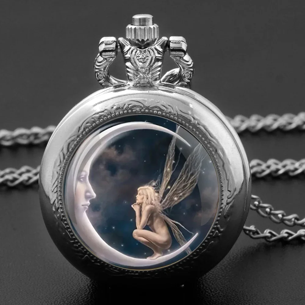 New ARRIVAL Moon Angel สาวรูปแบบนาฬิกาพ็อกเก็ตนาฬิกาสร้อยคอสร้อยคอจี้ควอตซ์นาฬิกาผู้หญิงนาฬิกาเครื่องประดับของขวัญ