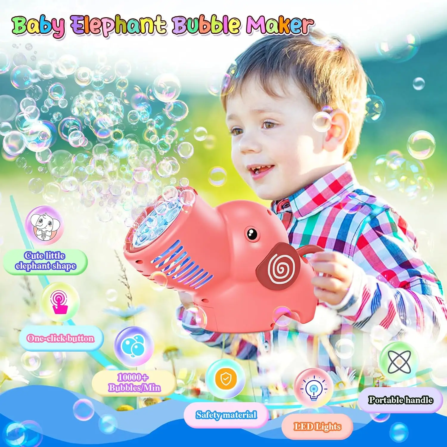 아이들을위한 빛으로 코끼리 버블 머신 유아 야외 선물 웨딩 생일 파티를위한 전체 자동 버블 송풍기 장난감