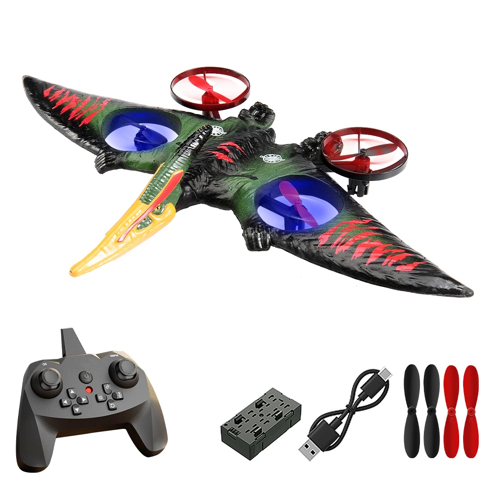 RC Plane 2.4G 6-Axis Gyro Pterosaur RC Drone 360 Degree Mini Dinosaur RC Aircraft with LED EPP One Key Take-Off Airplane Toys