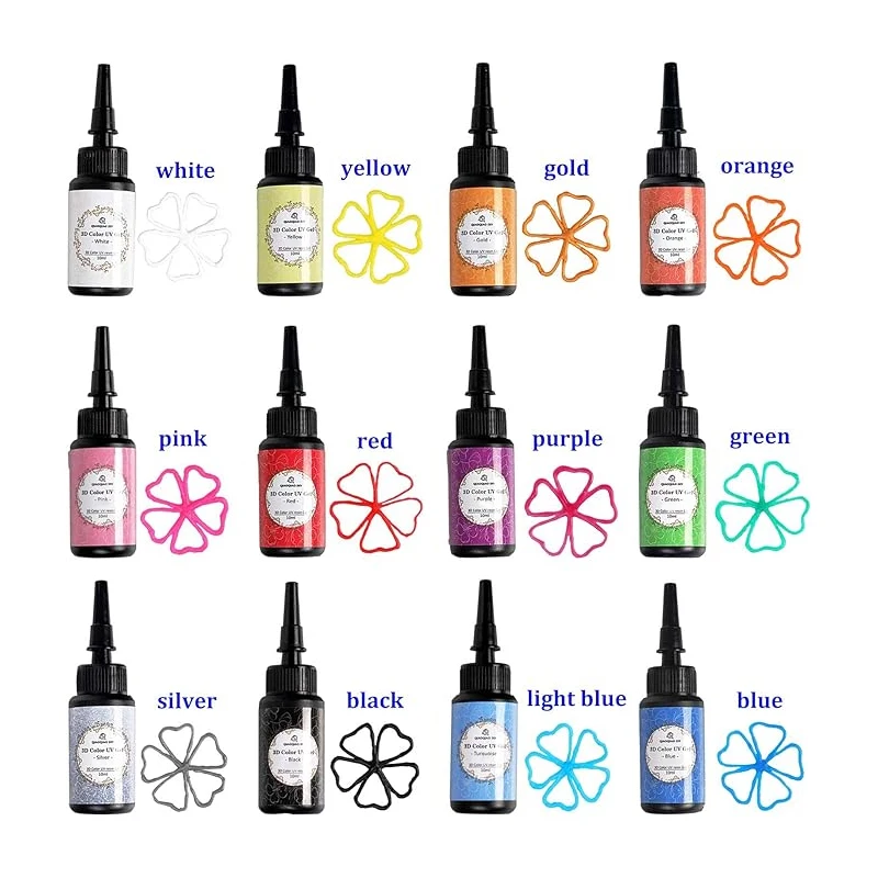 12 Colors UV Epoxy Resin, 3D Color Curing UV Resin Gel Pen, Low Odor Hard Resin, 10ml/0.34oz Per Bottle view 5