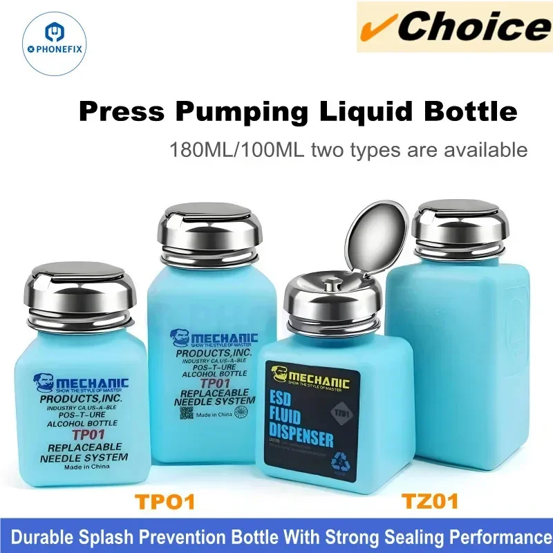 MECHANIC 100/180ML Metal Cap Liquid Alcohol Bottle Press Pumping ESD Fluid Dispenser Plastic Container For Phone Repair Cleaning