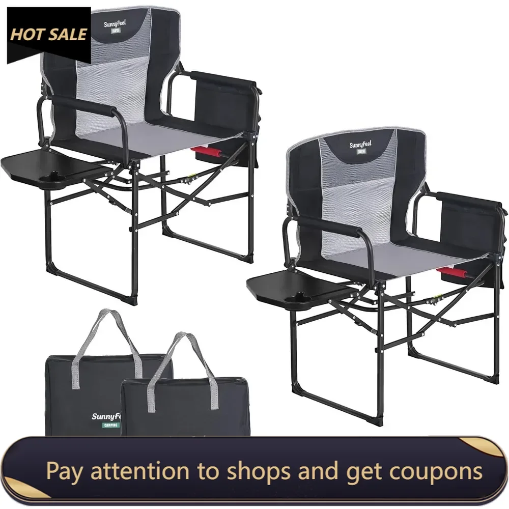 

Camping Directors Chair, Heavy Duty,Oversized Portable Folding Chair with Side Table Outdoor Foldable Camp Chairs Freight free