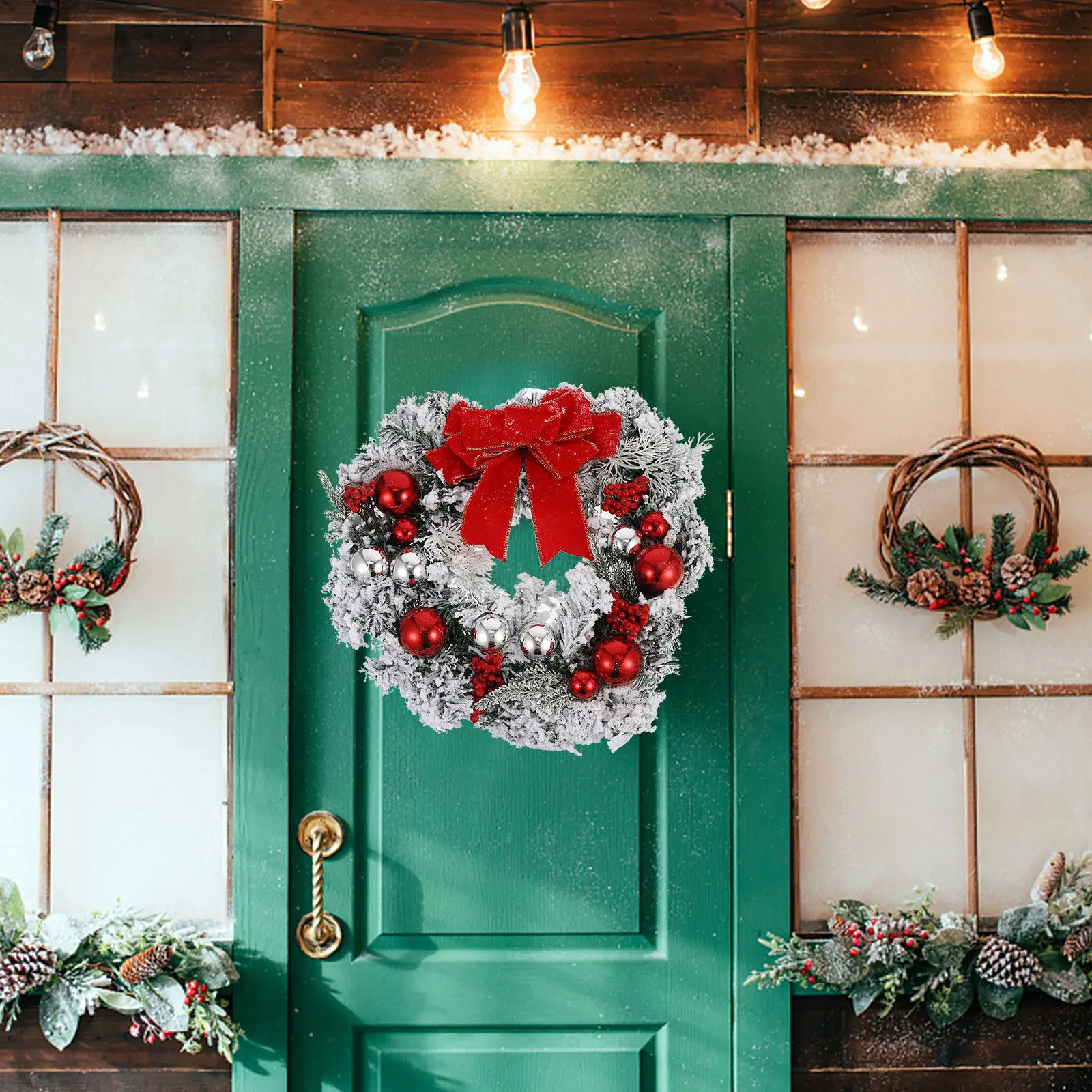 

1Pcs Premium Realistic Christmas Wreath Artificial Door Hanging Decor Festive Wall Garland for Xmas Holiday Season Home Shop