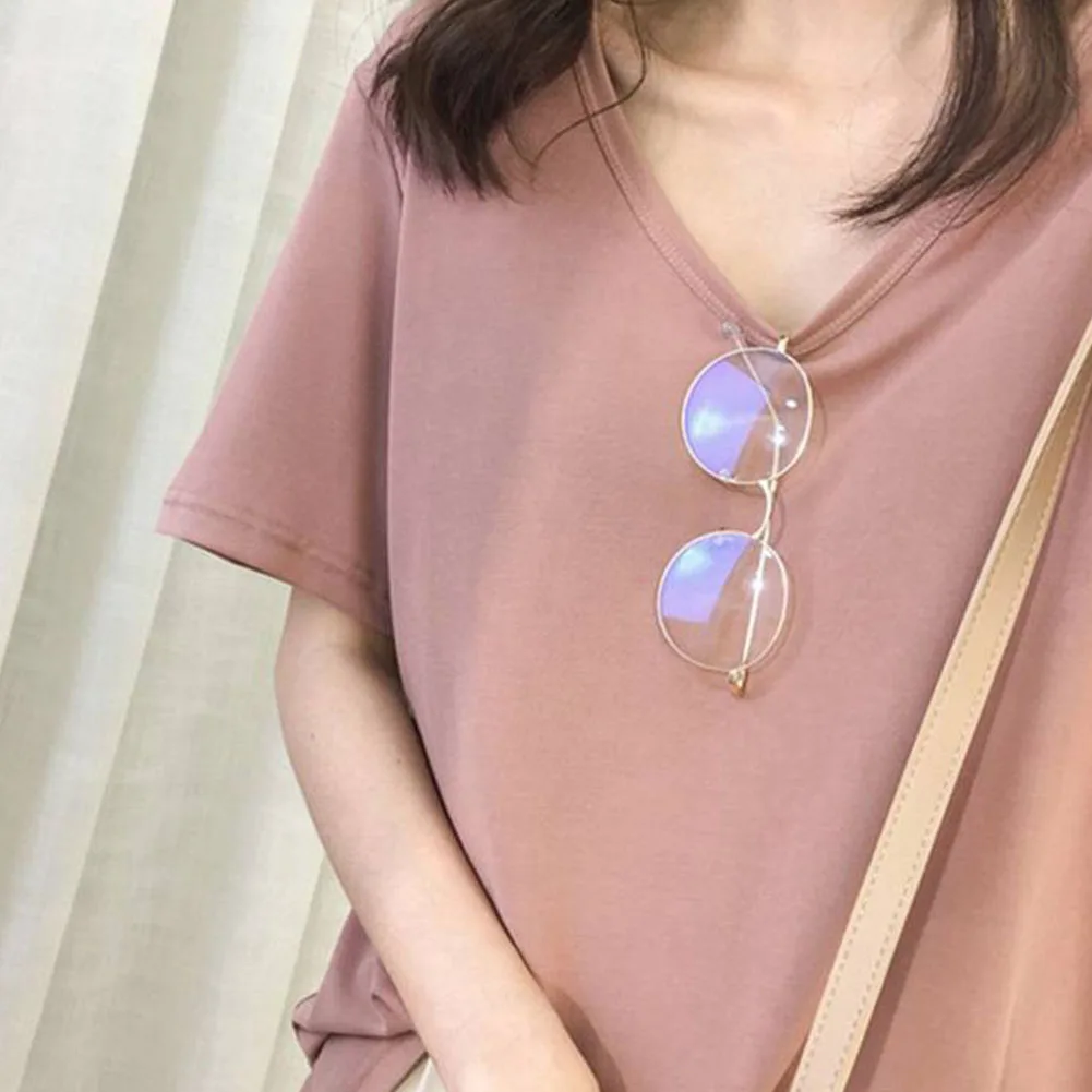 Women Summer Solid V Neck Loose Short Sleeve T-Shirt, Casual All-Match Fashion Top in Pink White Dark Khaki Black, Sizes M-2XL