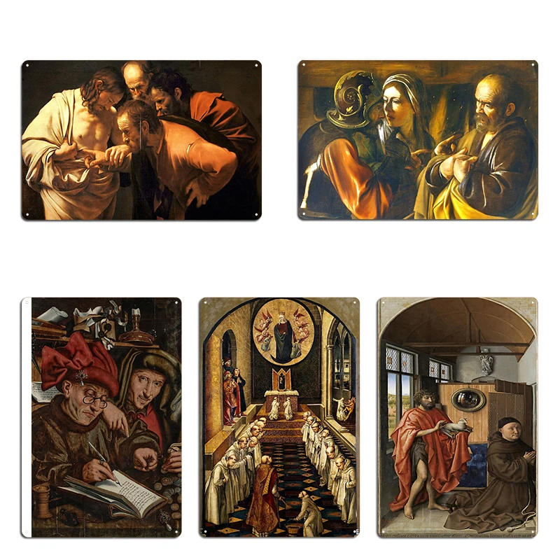 St Thomas Aquinas With St Peter And St Paul The Incredulity of Saint Thomas Metal Painting Club Designs Bar Cave Tin Sign Poster