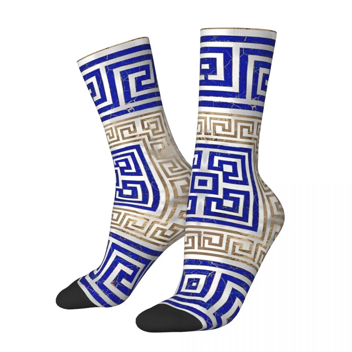 Lapis Lazuli And Gold Greek Key Ornament Meander Kawaii Socks Travel Cartoon Pattern Socks