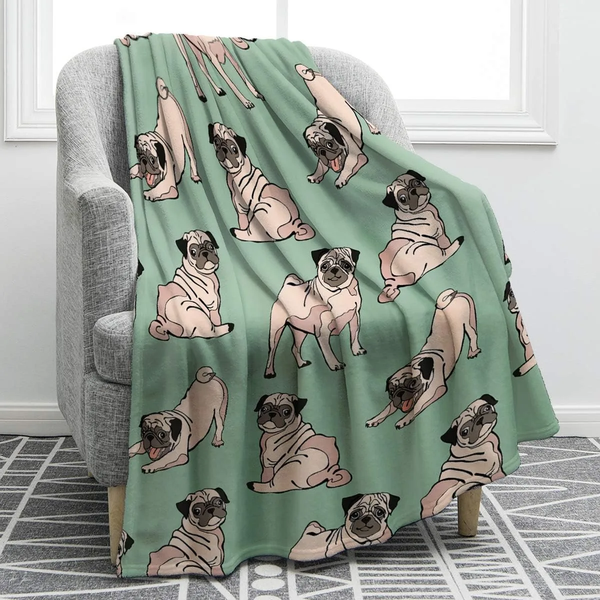 Pug Dog Blanket for Adults Kids, Birthday Valentine's Day Pug Gifts for Women Men Sofa Chair Bed Travelling Camping