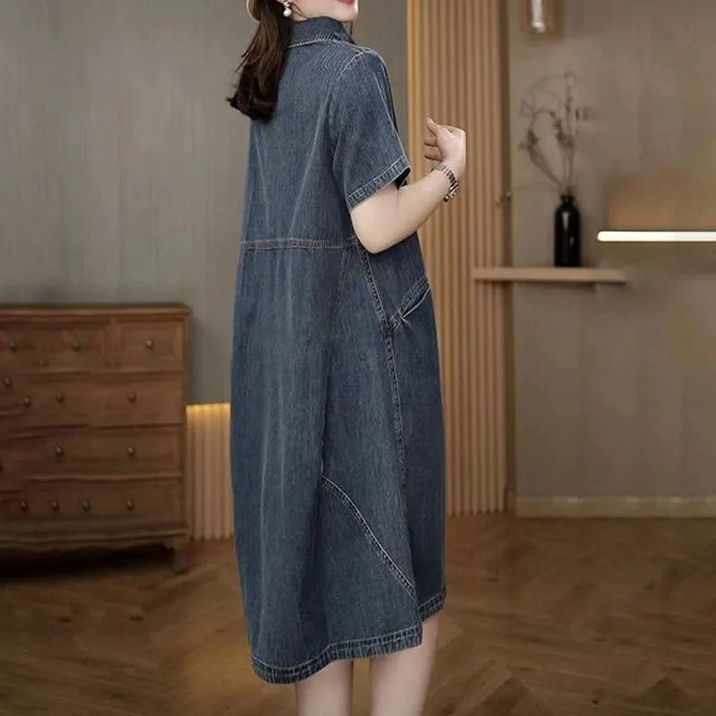 

Women's Spring/Summer Top Dress Denim Plus Size Thin Retro Simple Comfortable Loose Casual Design Fashion Niche Versatile Skinny
