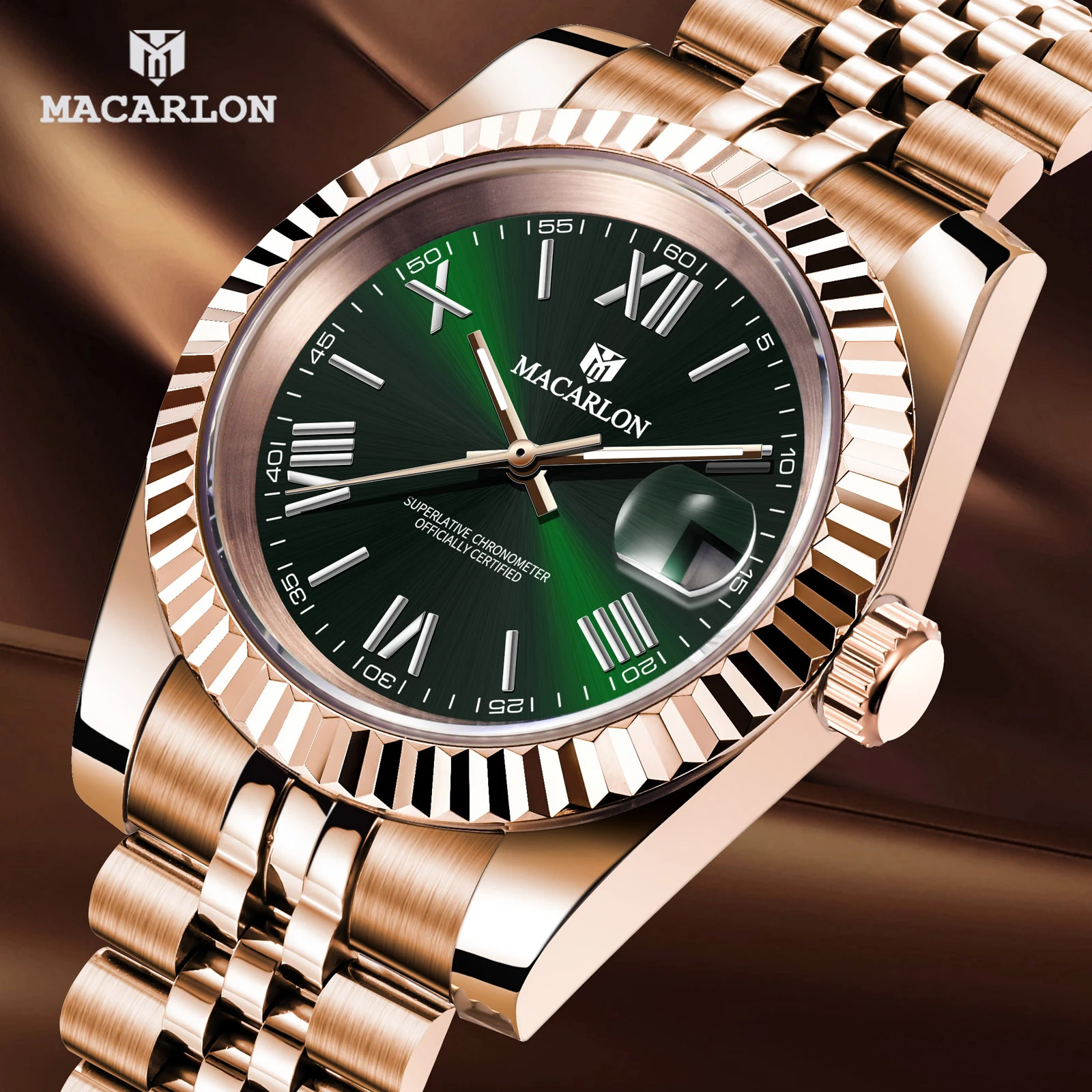 

MACARLON Brand Design New 39MM Mechanical Watch Men Sapphire glass Calendar Stainless steel Waterproof Luxury Automatic Watch