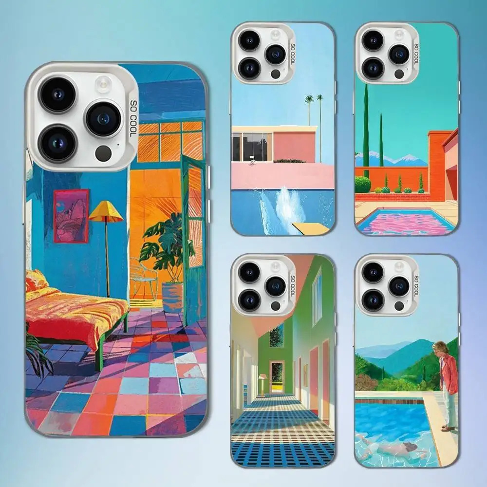 

D-David Painting H-HocKney Phone Case For iPhone 17,16,15,14,13,12,11,Mini,XS,Pro,SE,MAX White Matte Shockproof Cover