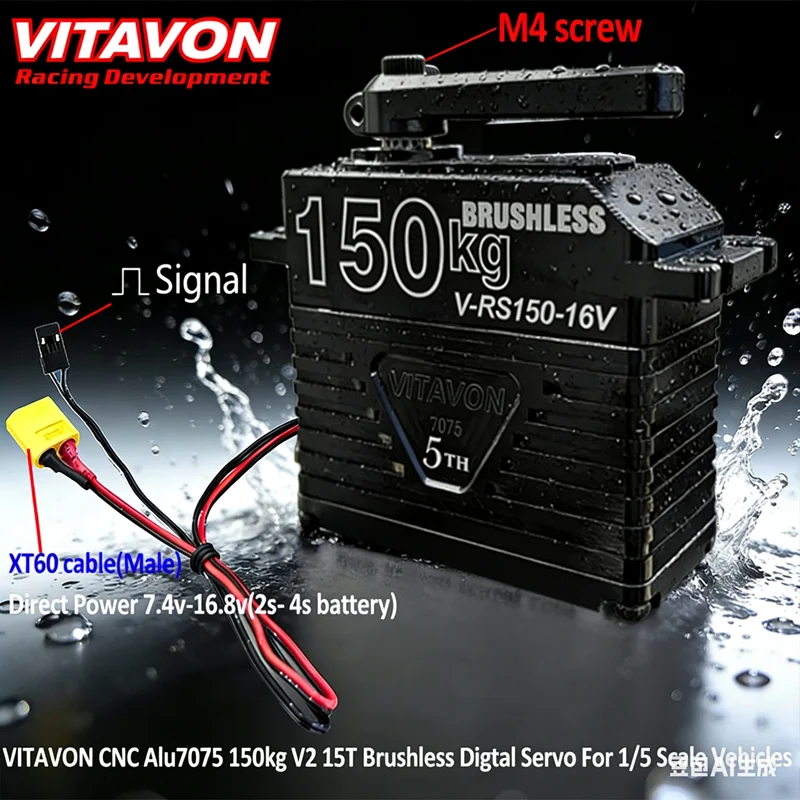 

Vitavon 7075 Алюминиевый бесщеточный цифровой сервопривод 150 кг 15T 180 ° / 270 ° 7,4 В-16,8 В для RC 1/5 1/6 автомобильного робота с большим крутящим моментом, роботизированный сервопривод