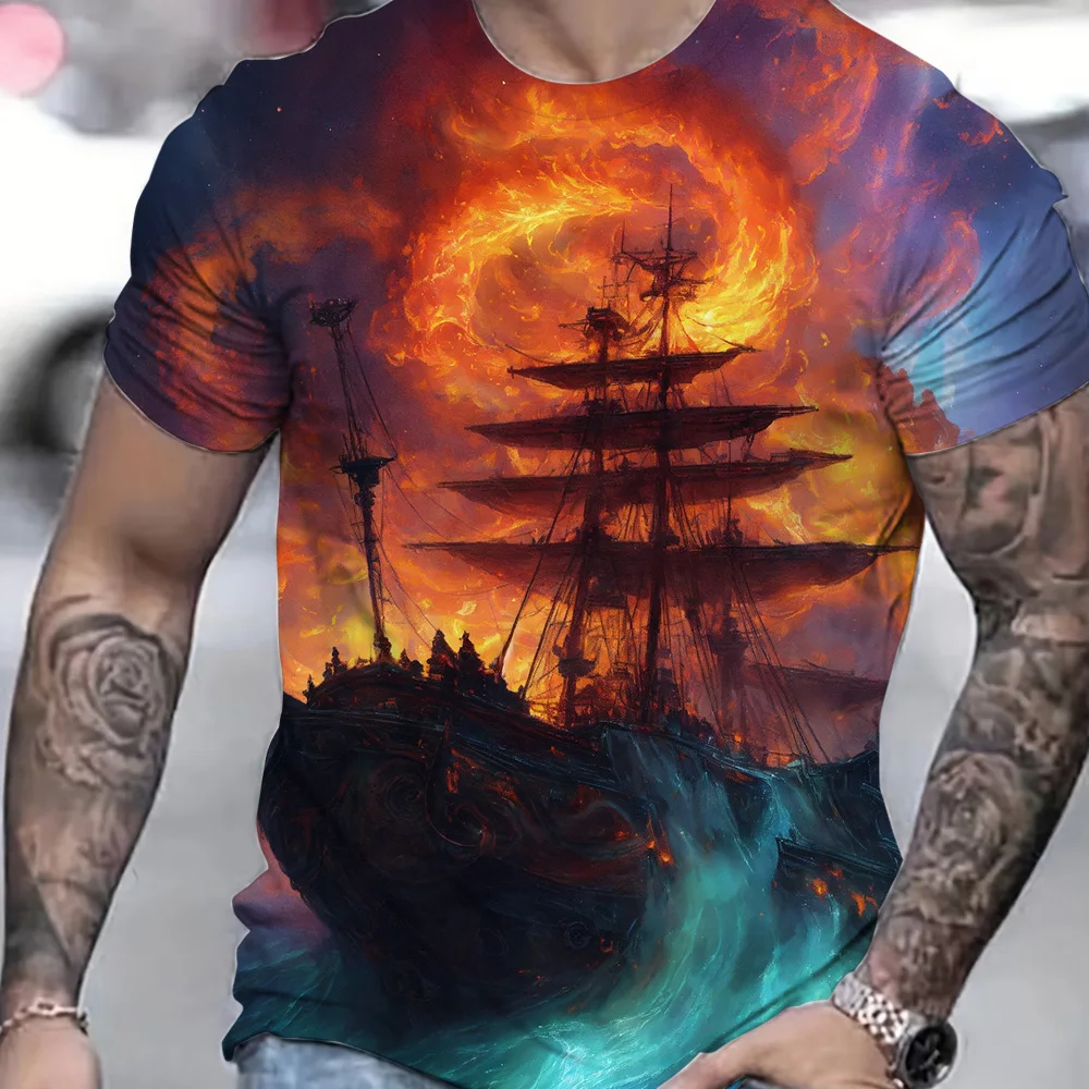 

2024 Casual Streetwear T-Shirt New Summer Men's Clothing Large Size Print O-Neck Short Sleeve Top Outdoor Breathable T-shirts