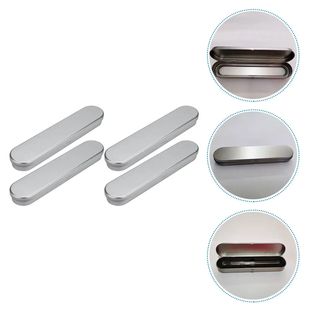 

4 Pcs Tinplate Stationery Box Various Pen Container School Organizer Metal Pencil Case Cases for Student Simple Design Smooth