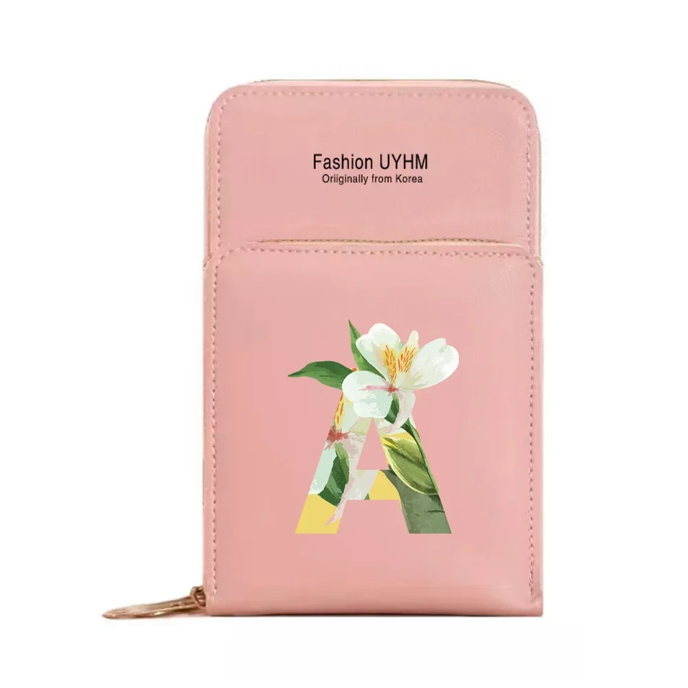 Universal Mobile Phone Bag With Touch Screen Women's Bag PU Leather Wallets Card Holder Shoulder Crossbody Pouch Floral Pattern