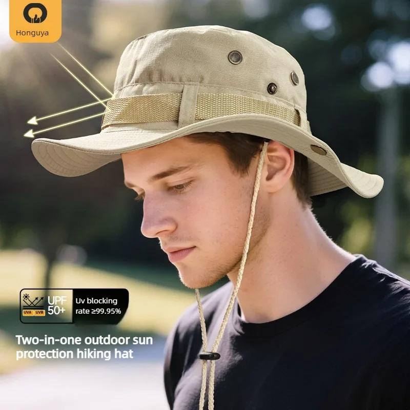 Unisex Boonie Hat Summer UV Protection Bucket Hat Wide Brim Sun Hat Outdoor Hiking Mountaineering Fishing Casual Round Brim Fish