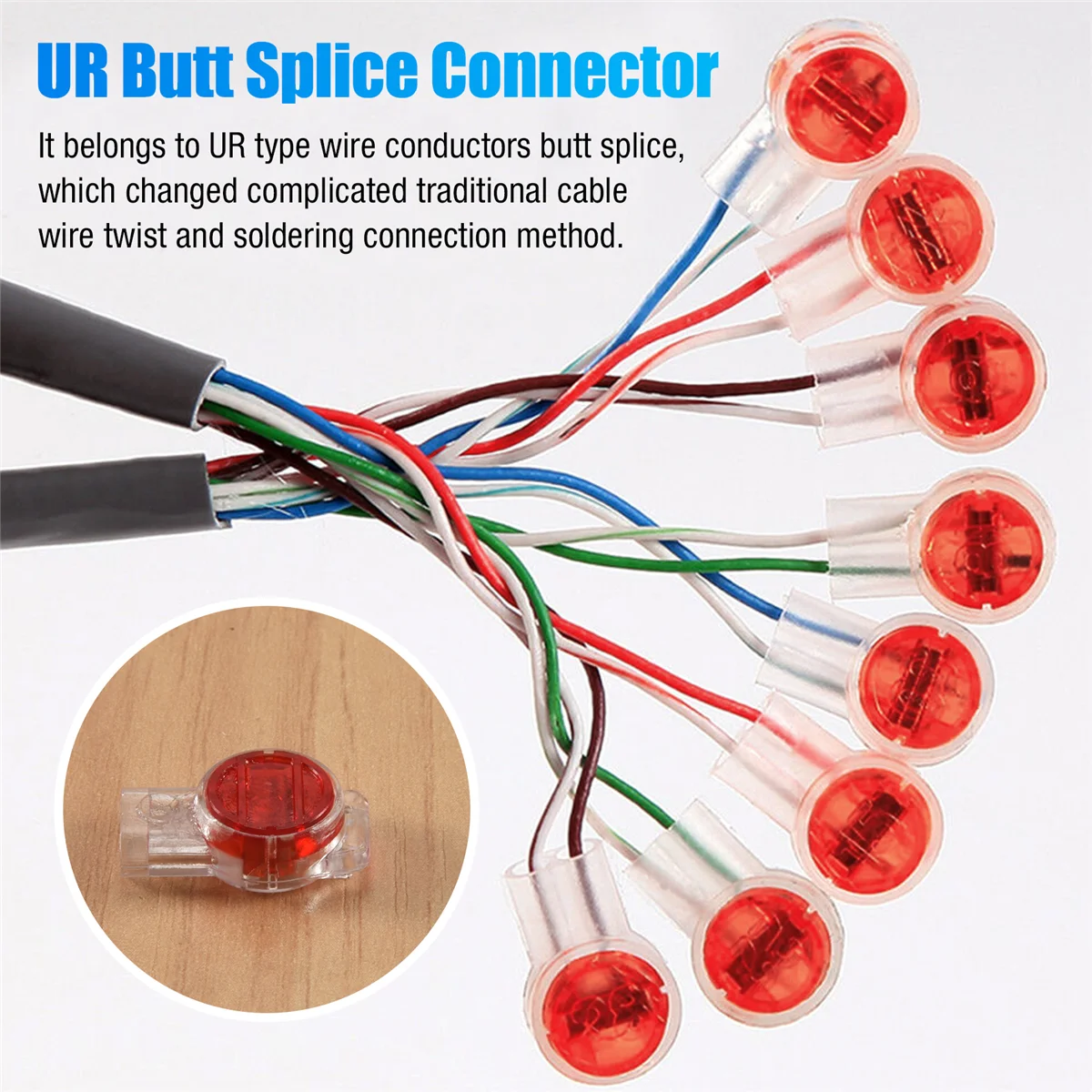 55 Pieces Gel Splice Connector UR Butt  3 Port Wire Connectors Red Clear