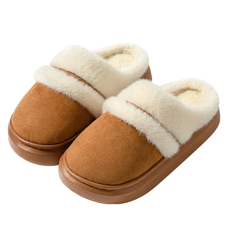 Fashion Couple Winter Toe Wrap Warm Plaid Cotton Slippers Thick Soft Sole Slides Men Women Indoor Floor Flat Home Non-slip Shoes