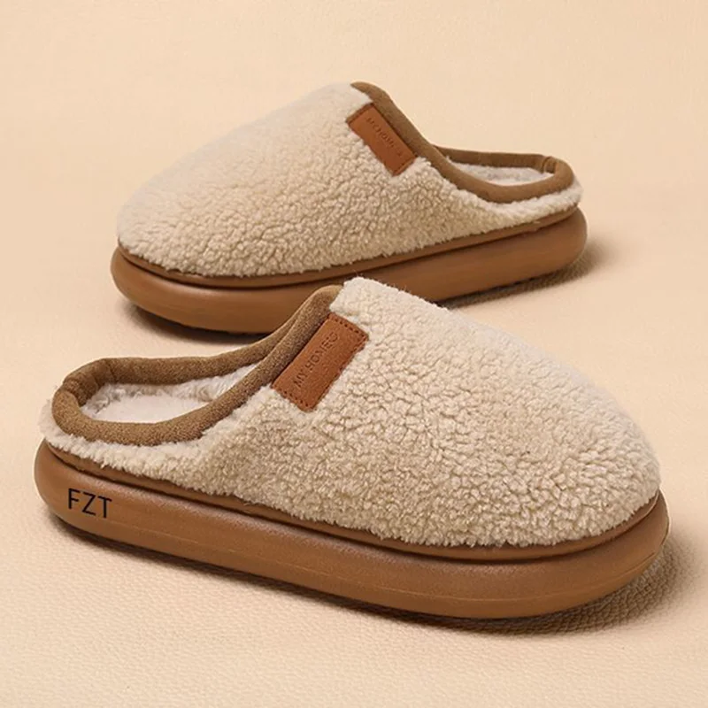 

Warm Berber Fleece Thick Bottom Indoor Slippers Women 2025 Winter Comfort Platform Plush Home Slippers Woman's Plus Size Slides
