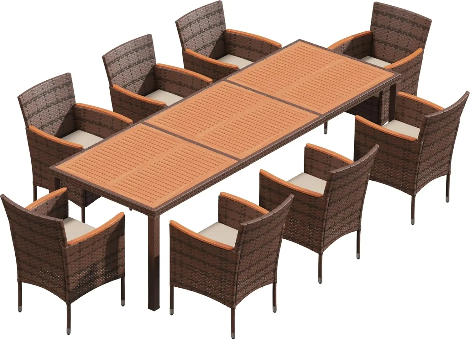 

Flamaker 9-piece outdoor terrace dining set with cushioned rosewood tables and chairs, suitable for decks, backyards,and gardens