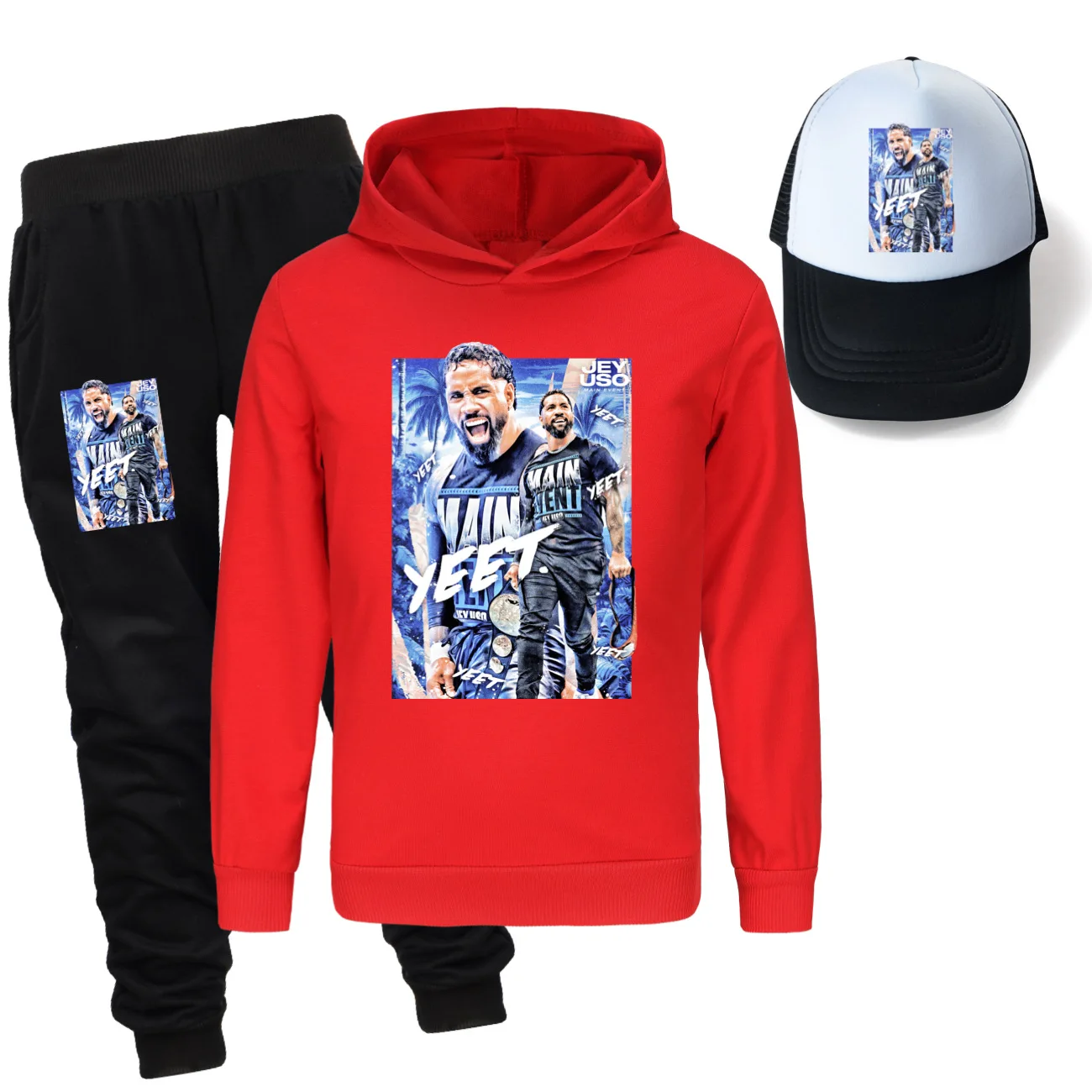Kids  Long Sleeve Children\'s Wrestler Jey Uso Sport Suits Hoodies Tops+Pants Sets Christmas Costume Birthday Suit +hat3952