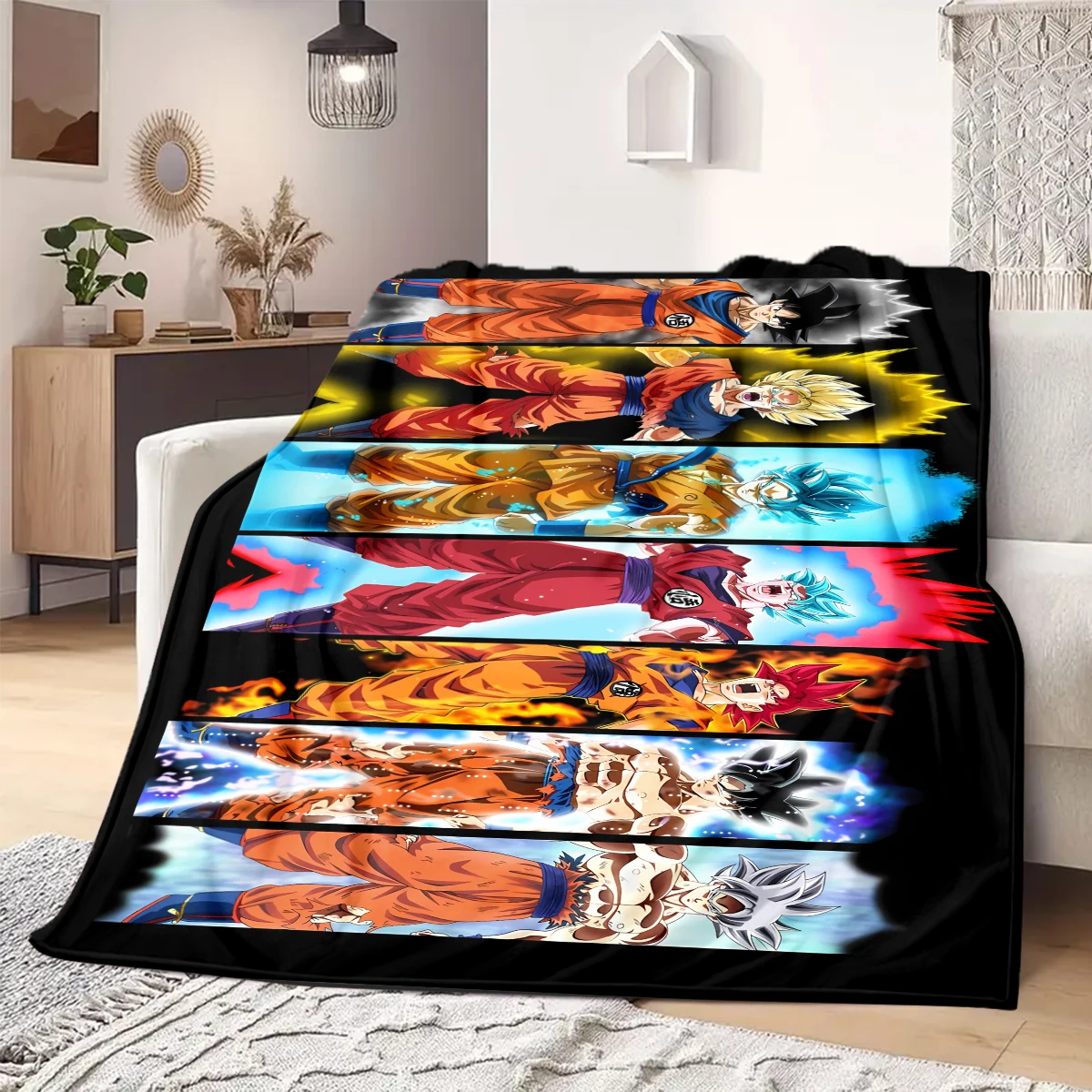 Decke mit Dragon Ball Z-Aufdruck, warme, bequeme Flanelldecke, geeignet für Schlafzimmer, Sofas, Betten, Stühle, Reisen – QIAO29