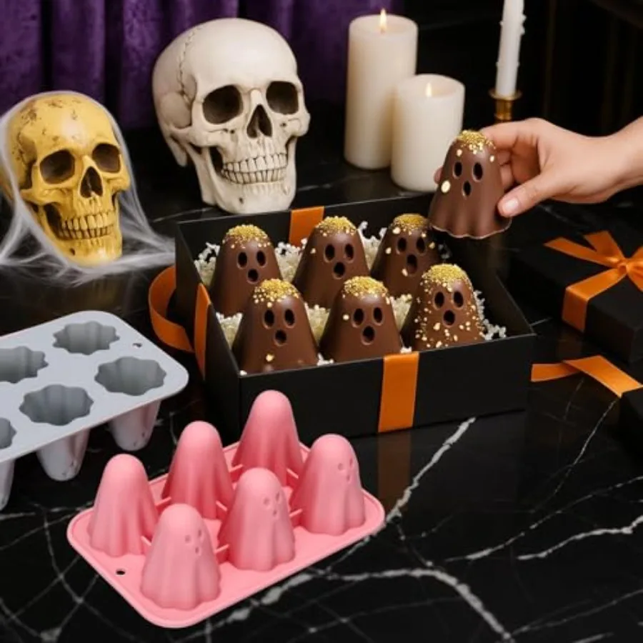 2 قطعة قوالب السيليكون هالوين ثلاثية الأبعاد شبح قالب من السيليكون للأغذية غير عصا لطيف شبح كعكة قالب البوب ل هلام الشوكولاته الحلوى Gumm