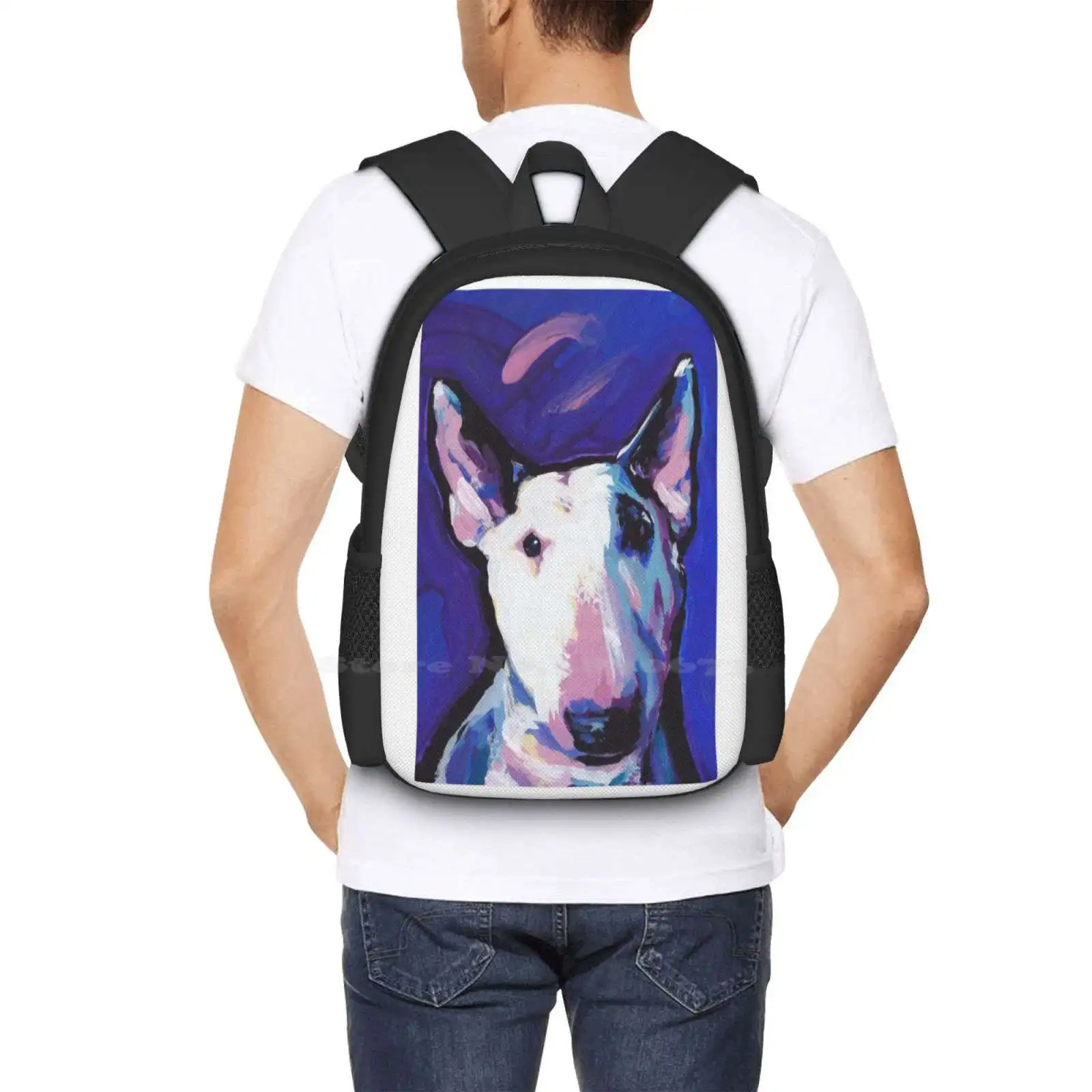 Bull Terrier Dog Bright Colorful Pop Dog Art Pattern Design Laptop Travel School Bags Bull Terrier Colorful Art Fun Dog Art Pop