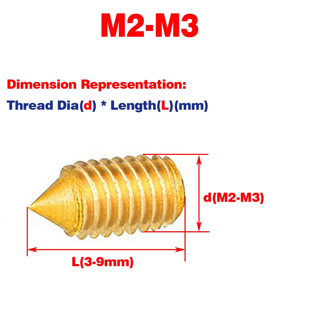 Brass Cross Slotted Point Set Screw / Headless Stop Phillips Bolt M2M2.5M3