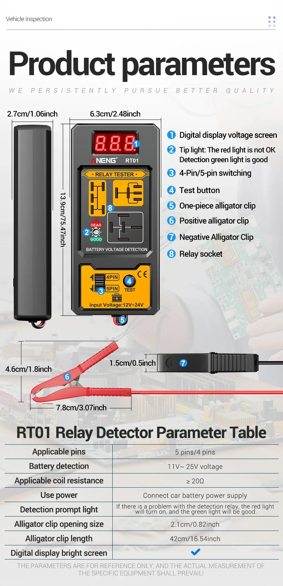 ANENG RT01 Digitaler Relais-Detektor, 11–25 V, universell, 4/5 Pins, Autobatterie, Fahrzeugerkennung, Digitalanzeige, Spannung, Batterietester – Detail 9