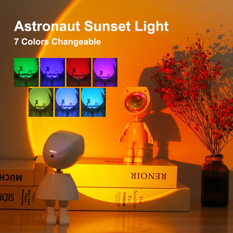 

LED Astronaut Sunset Light Rainbow Color Projection Night Light USB Charging Touch Control for Bedroom and Game Room Decoration