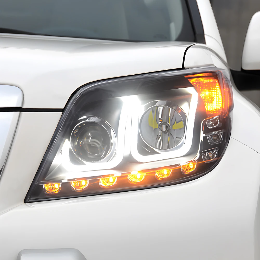 For Car Front Lamps LED Auto Headlight Assembly for Toyota Prado 2010-2013 New Dual U Design Projector Lens 6500K Color Temperat