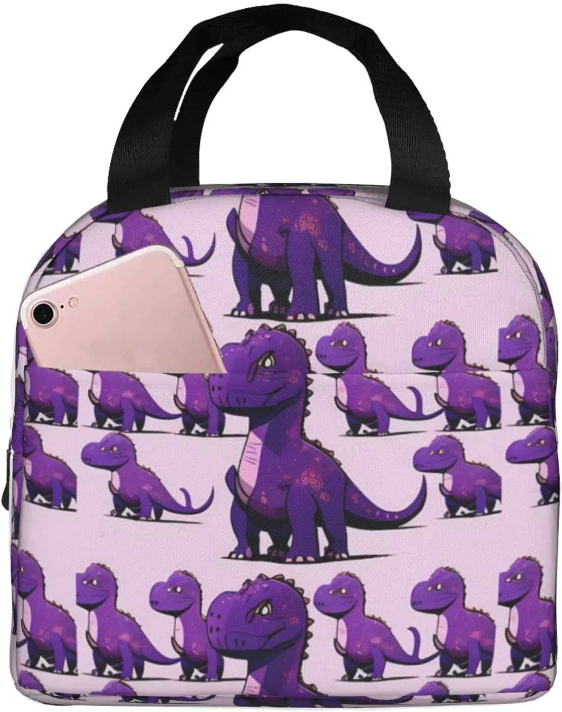 Long Purple Dinosaurs Age Insulated Lunch Bag Thermal Freezable lunch Tote Waterproof Bento Lu nch Box Women Men Lun ch Tote For