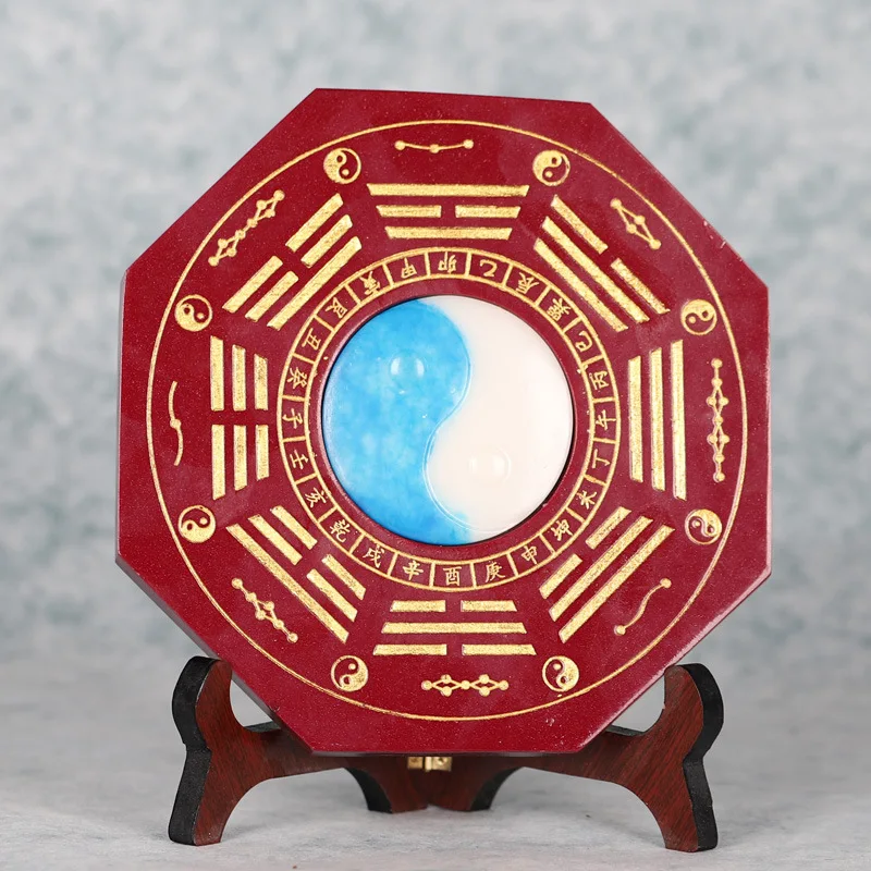 

Natural Cinnabar Five Elements Nine Palaces Bagua Plaque Yin Yang Taiji Mirror Home Decor Door Decoration